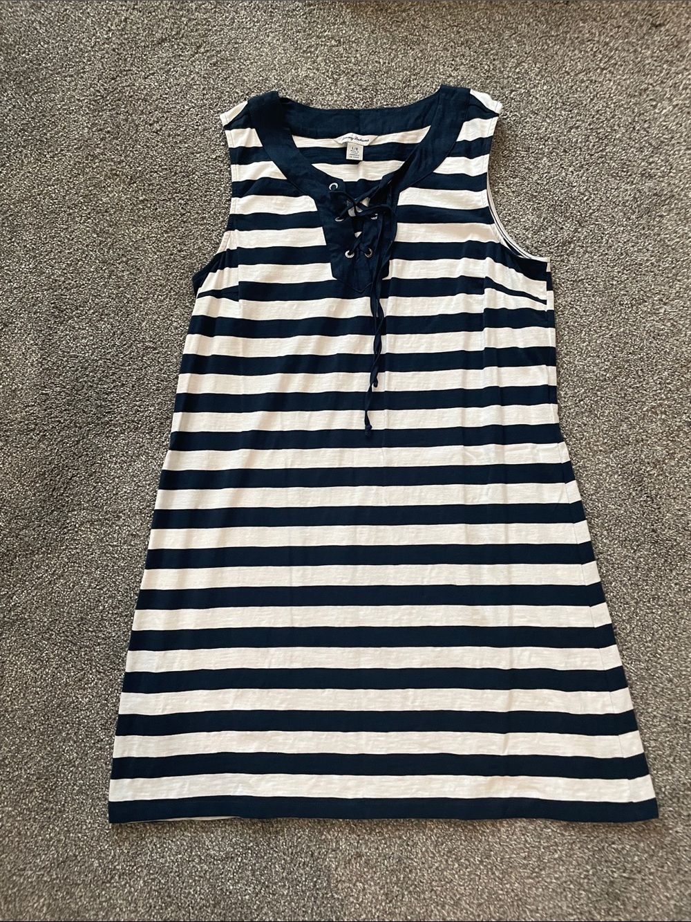 Tommy Bahama Navy and White Lace-Up Striped Dress